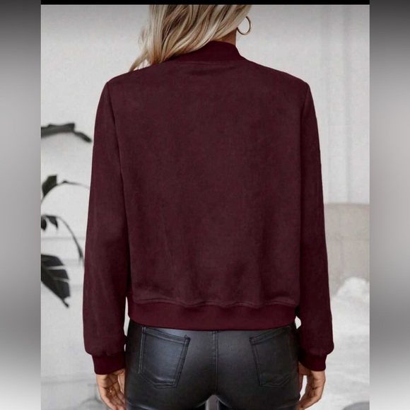 SHEIN 8/10 large Women's Burgundy Bomber Jacket suede zip-up - Picture 2 of 4